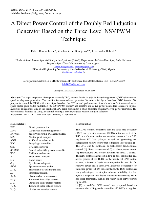 (PDF) A Direct Power Control of the Doubly Fed Induction Generator ...