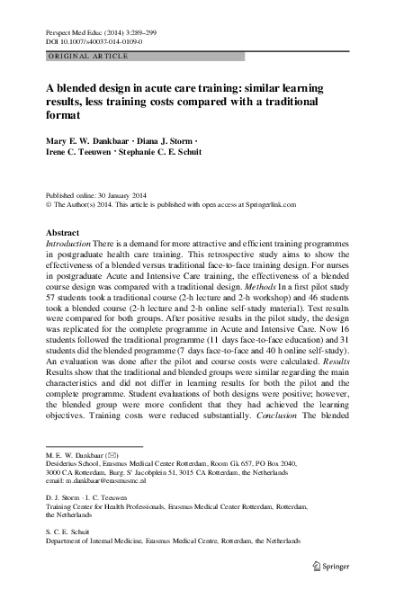 (PDF) A blended design in acute care training: similar learning results ...