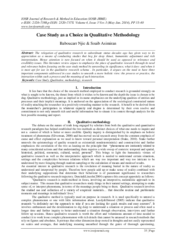(PDF) Case Study as a Choice in Qualitative Methodology