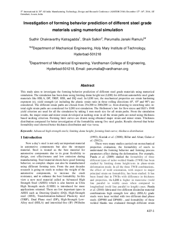 (PDF) Investigation of forming behavior prediction of different steel ...