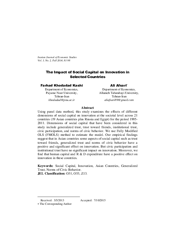 (PDF) The Impact of Social Capital on Innovation in Selected Countries