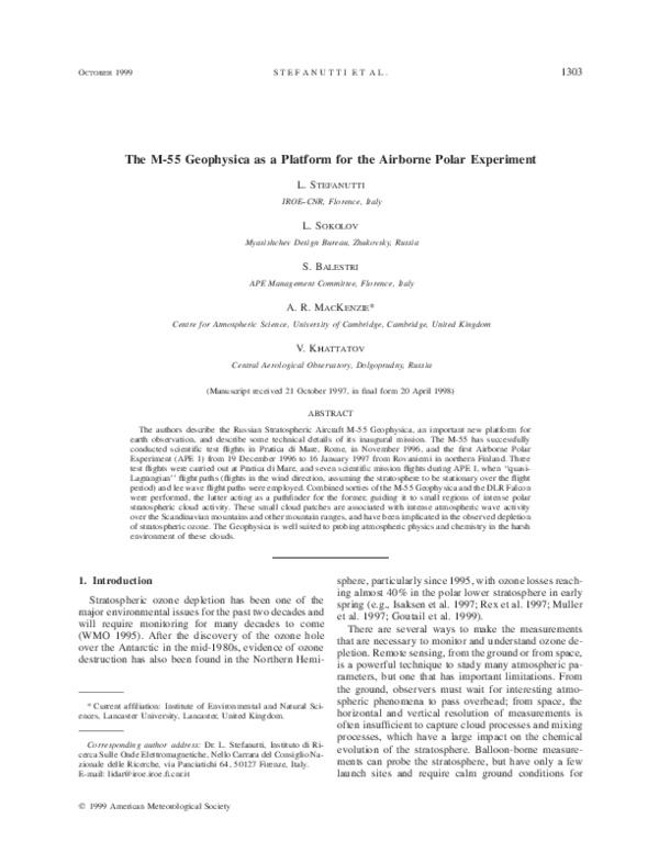 (PDF) The M-55 Geophysica as a Platform for the Airborne Polar Experiment