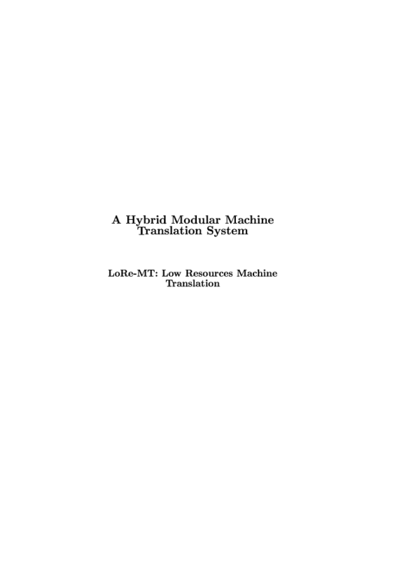 (PDF) A Hybrid Modular Machine Translation System | Vincent ...