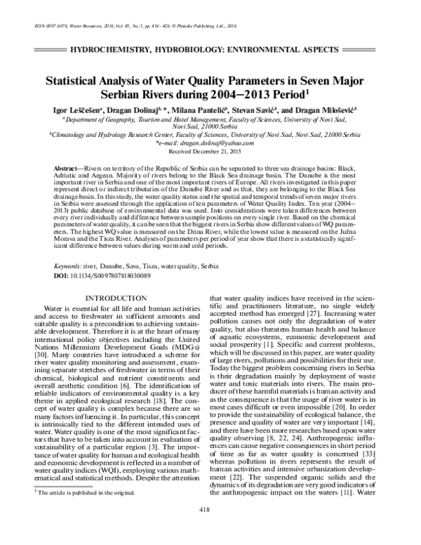 (PDF) Statistical Analysis of Water Quality Parameters Ofdomestic ...