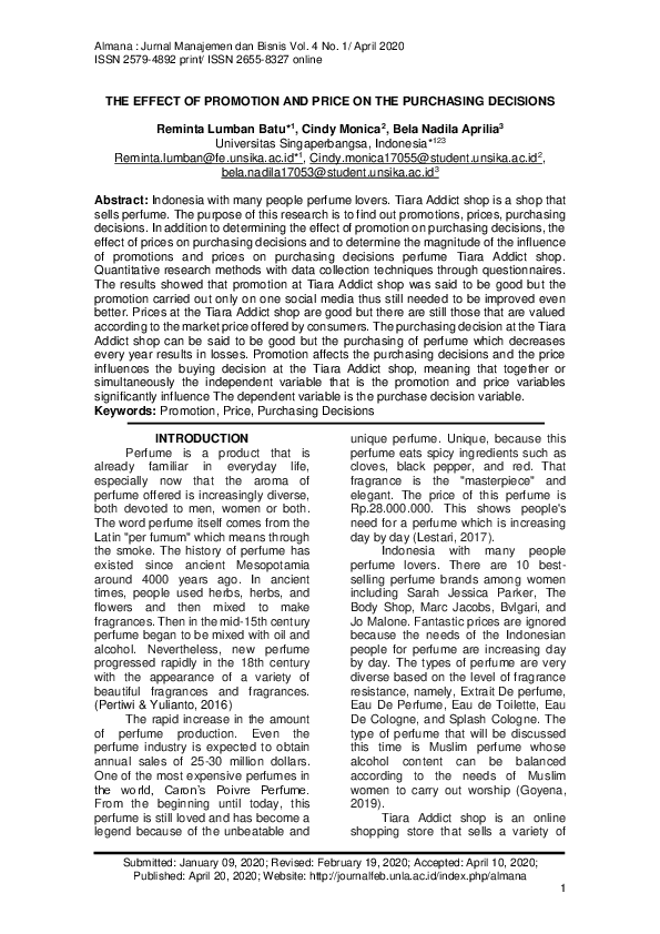 (PDF) The Effect of Promotion and Price on Purchasing Decisions