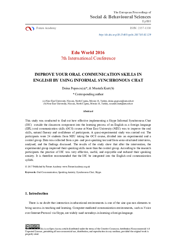 (PDF) Improve Your Oral Communication Skills In English by Using Informal Synchronous Chat