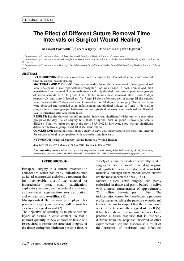 (PDF) The Effect of Different Suture Removal Time Intervals on Surgical