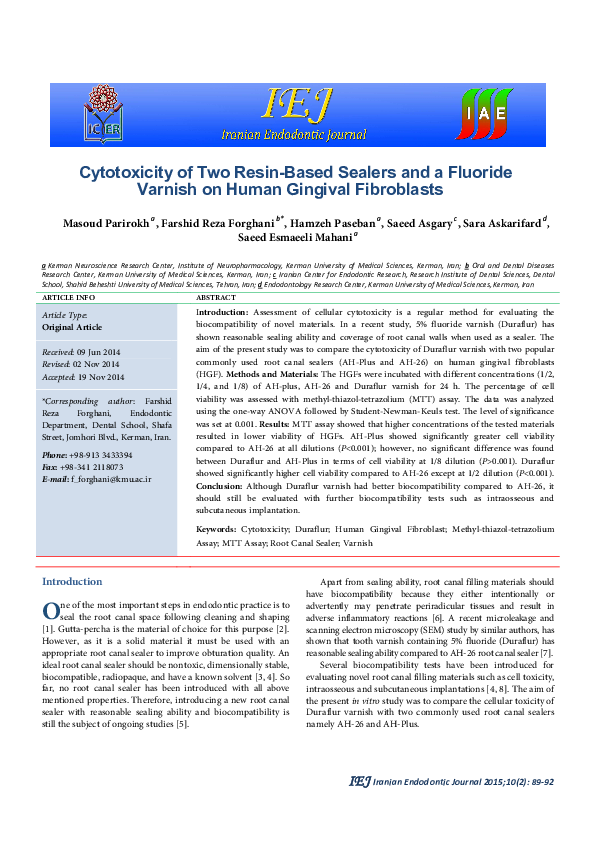 (PDF) Cytotoxicity of Two Resin-Based Sealers and a Fluoride Varnish on ...