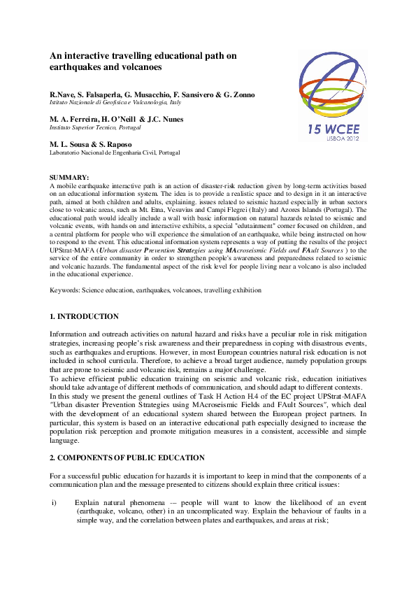 (PDF) An interactive travelling educational path on earthquakes and ...