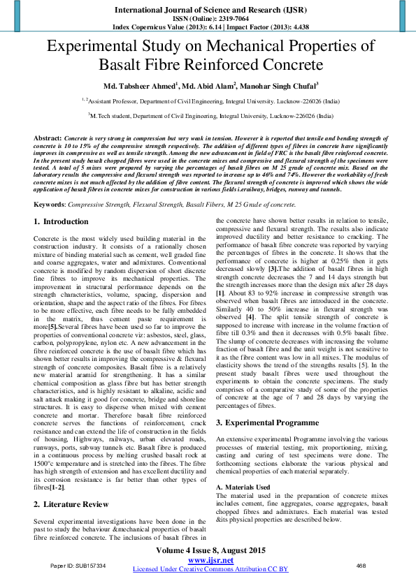 (PDF) Experimental Study on Mechanical Properties of Basalt Fibre ...
