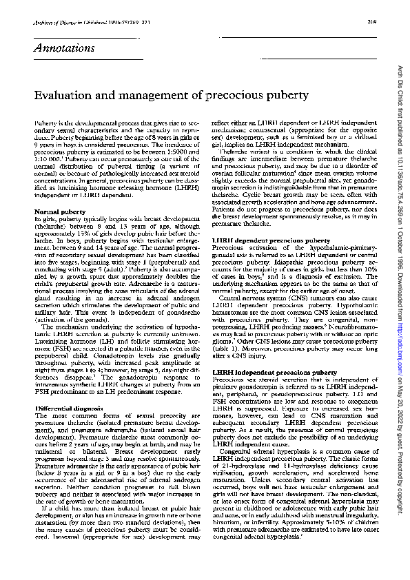 (PDF) Evaluation and management of precocious puberty