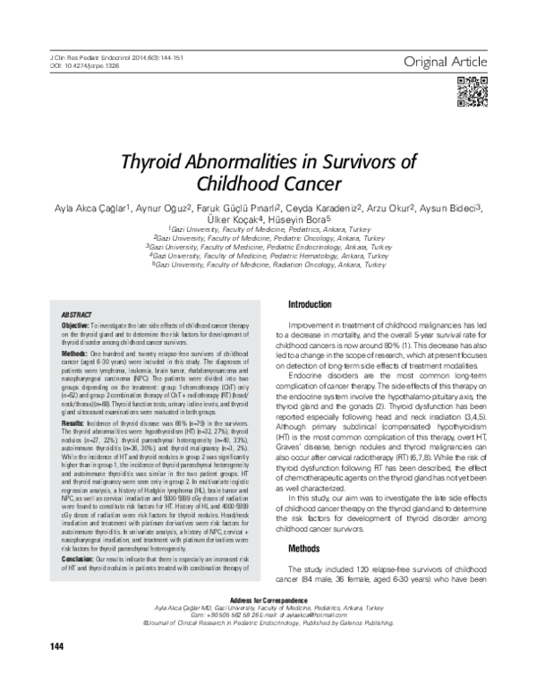 (PDF) Thyroid Abnormalities in Survivors of Childhood Cancer