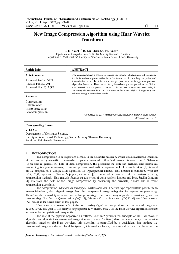 (PDF) New Image Compression Algorithm using Haar Wavelet Transform