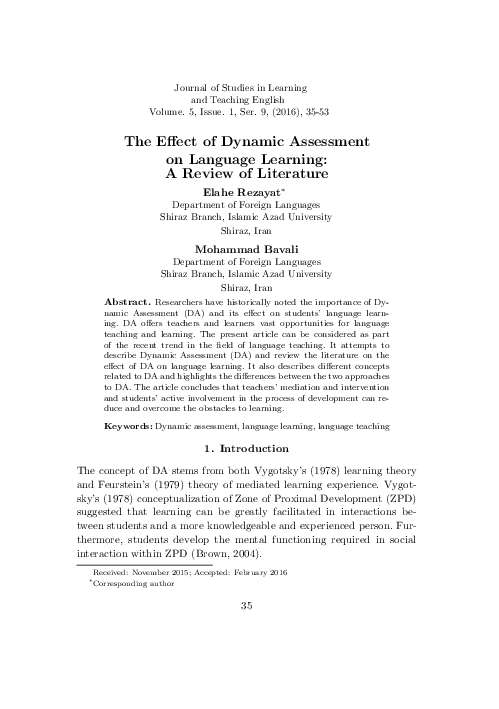 (PDF) The Effect of Dynamic Assessment of Language Learning: A Review ...