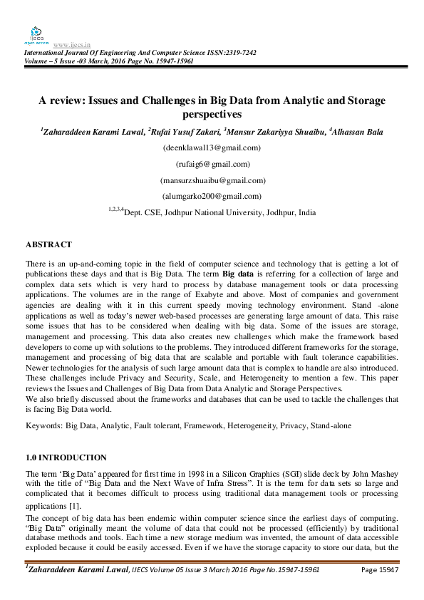 (PDF) A review: Issues and Challenges in Big Data from Analytic and ...