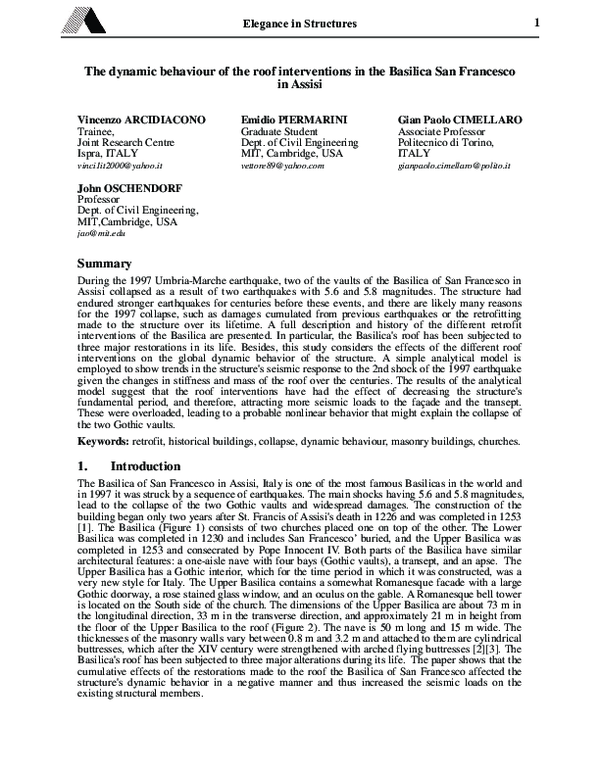 (PDF) The dynamic behaviour of the roof interventions in the Basilica ...