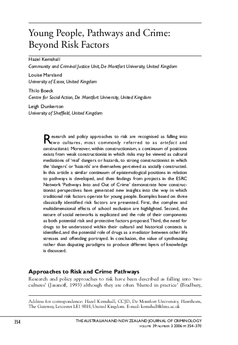 (PDF) Young People, Pathways and Crime: Beyond Risk Factors