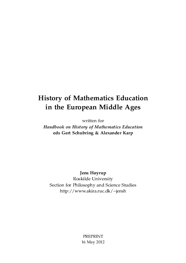 (PDF) History of Mathematics Education in the European Middle