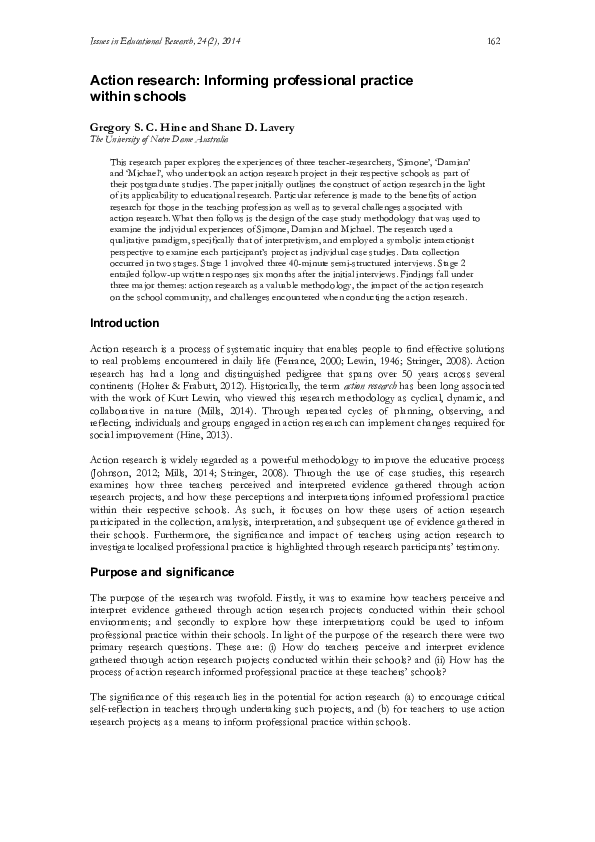 (PDF) Action research: Informing professional practice within schools