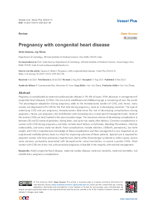 (PDF) Pregnancy with congenital heart disease | Vessel Plus - Academia.edu