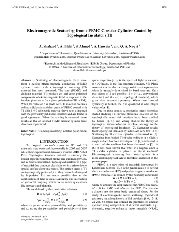 (PDF) Electromagnetic Scattering from a PEMC Circular Cylinder Coated ...