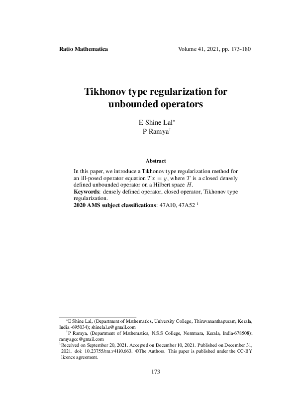 (PDF) Tikhonov type regularization for unbounded operators