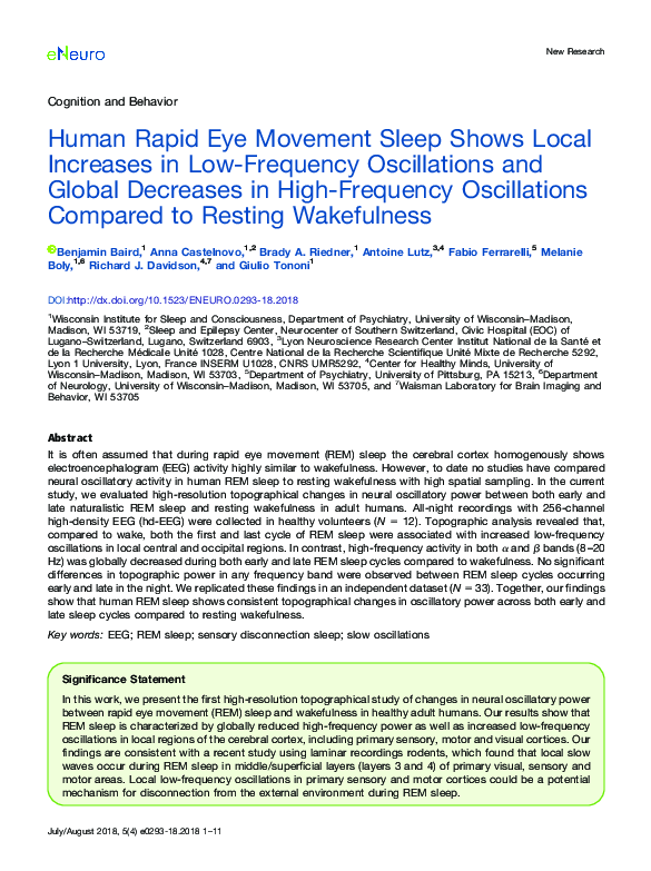 (PDF) Human Rapid Eye Movement Sleep Shows Local Increases in Low ...