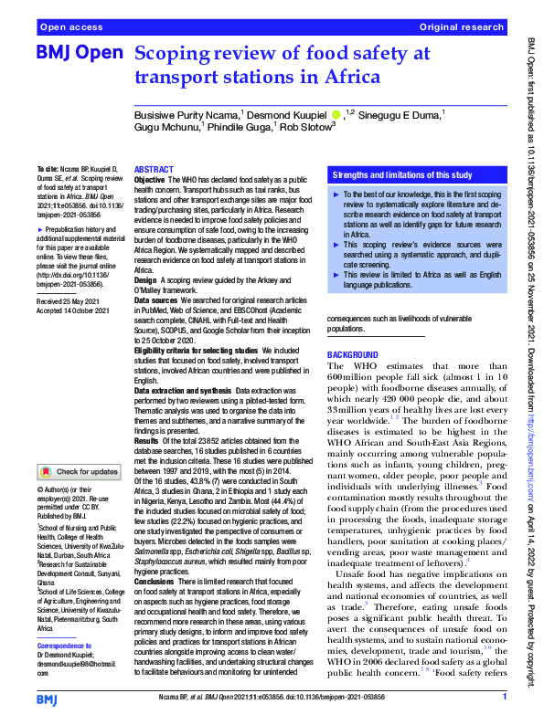 (PDF) Scoping review of food safety at transport stations in Africa