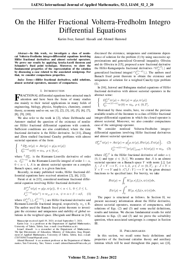 (PDF) On the Hilfer Fractional Volterra-Fredholm Integro Differential ...