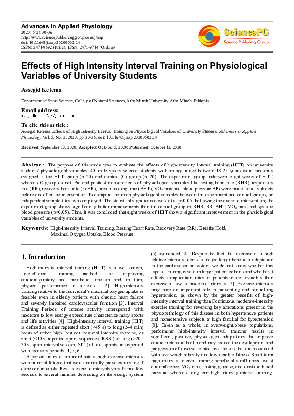 (PDF) Effects of High Intensity Interval Training on Physiological ...