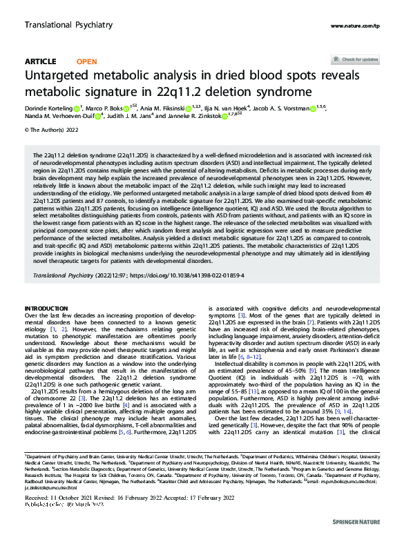 (PDF) Untargeted metabolic analysis in dried blood spots reveals ...