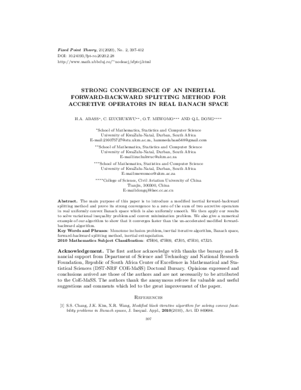 (PDF) Strong convergence of an inertial forward-backward splitting ...