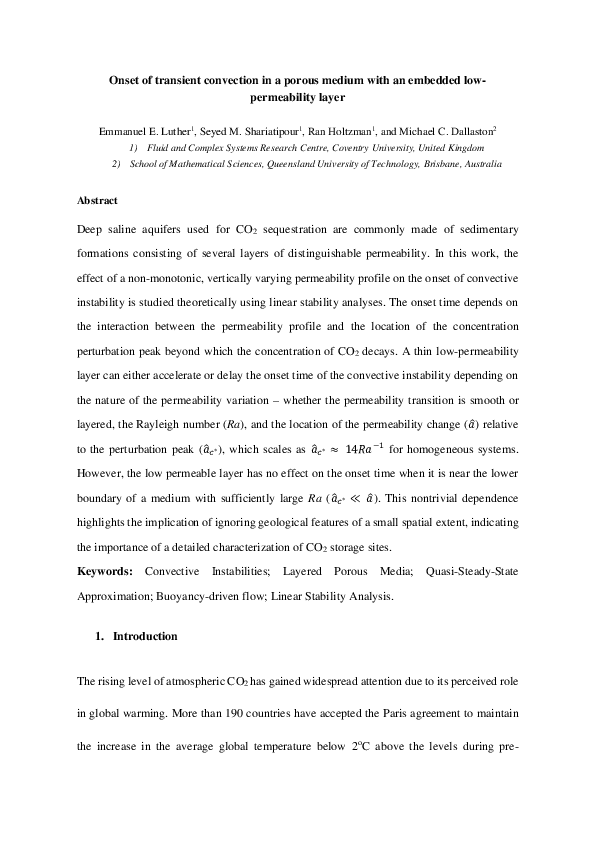 (PDF) Onset of transient convection in a porous medium with an embedded ...