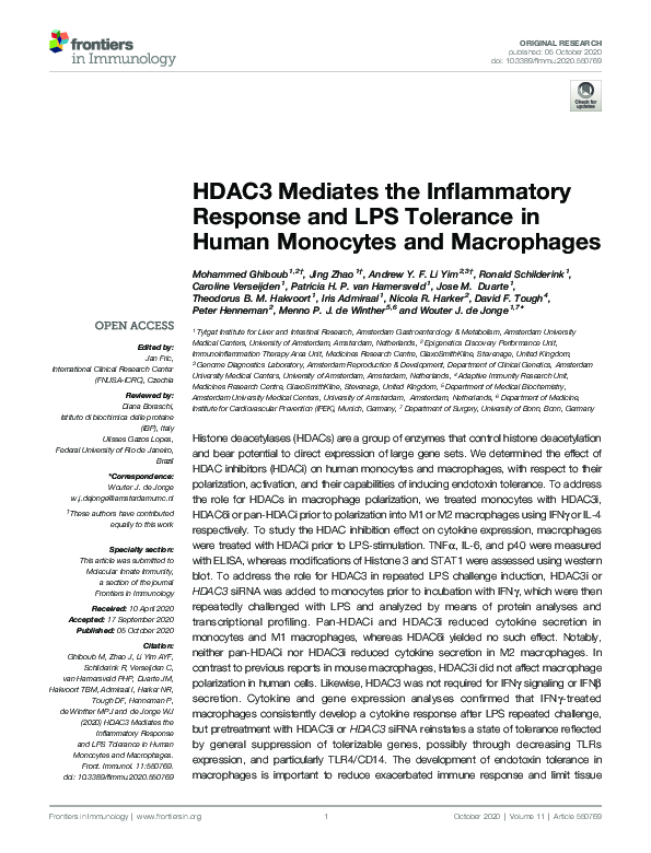(PDF) HDAC3 Mediates the Inflammatory Response and LPS Tolerance in ...