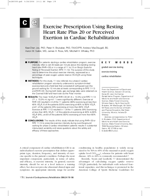 (PDF) Exercise Prescription Using Resting Heart Rate Plus 20 or ...