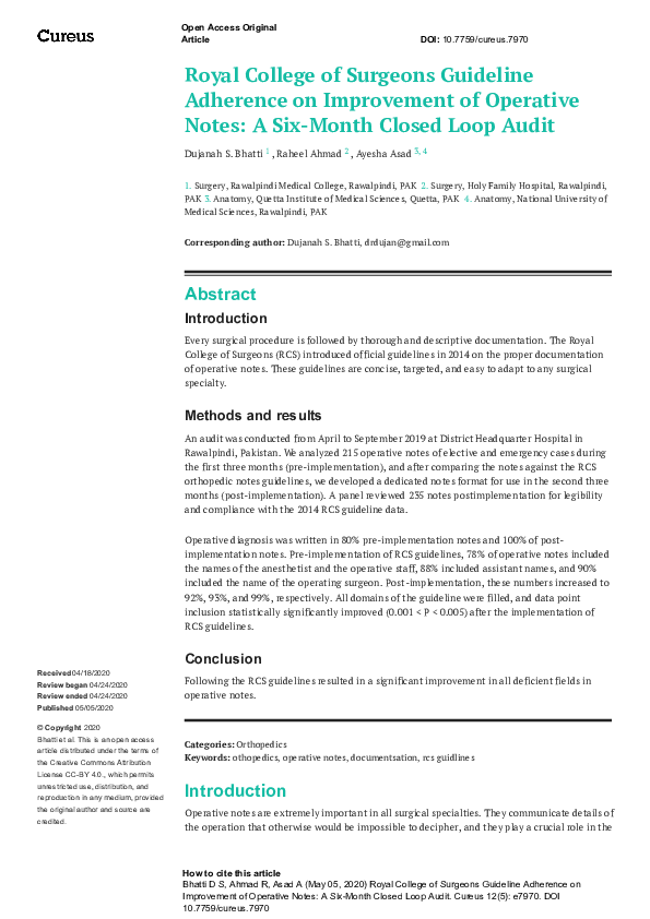 (PDF) Royal College of Surgeons Guideline Adherence on Improvement of ...