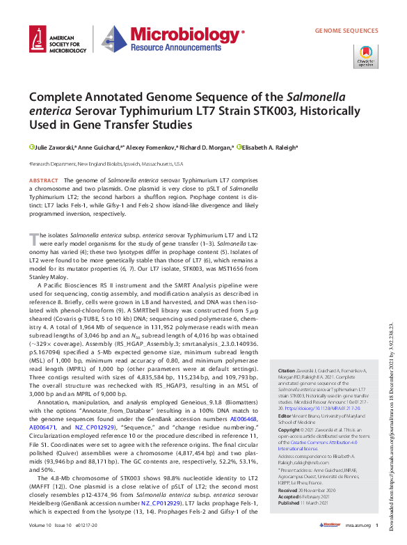 (PDF) Complete Annotated Genome Sequence of the Salmonella enterica ...