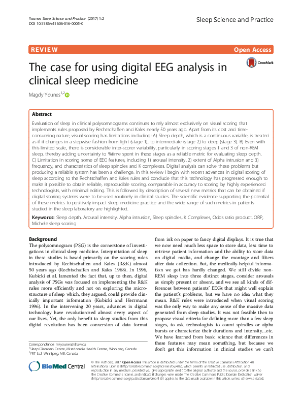(PDF) The case for using digital EEG analysis in clinical sleep medicine
