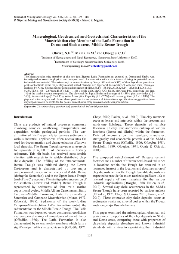 (PDF) Mineralogical, Geochemical and Geotechnical Characteristics of ...