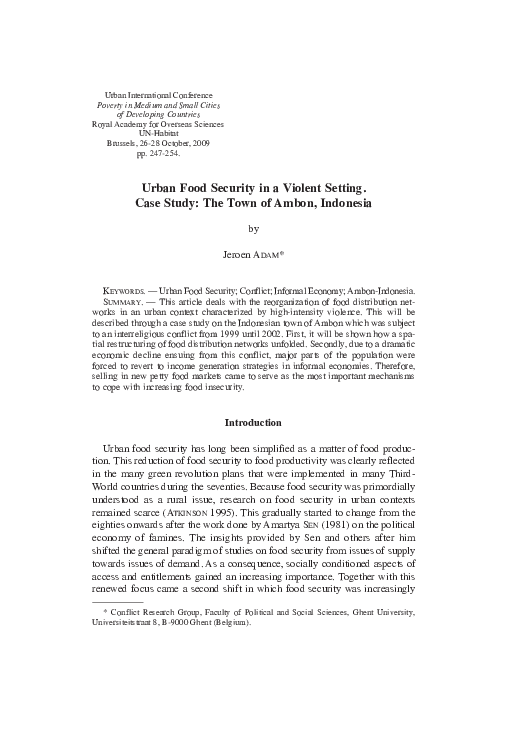 (PDF) Urban food security in a violent setting: case study: the town of ...