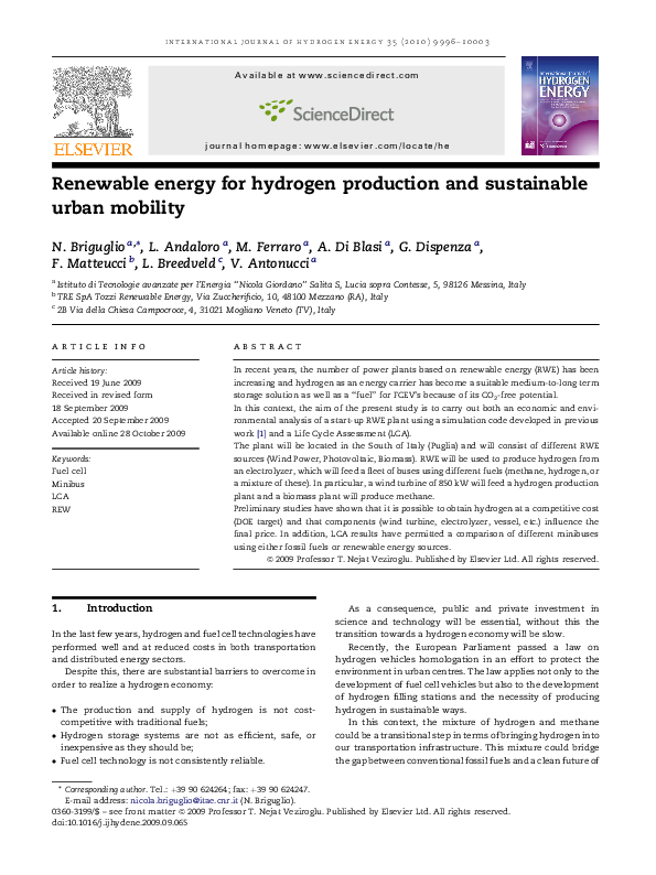 (PDF) Renewable energy for hydrogen production and sustainable urban ...