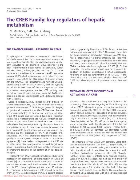 (PDF) The CREB Family: key regulators of hepatic metabolism