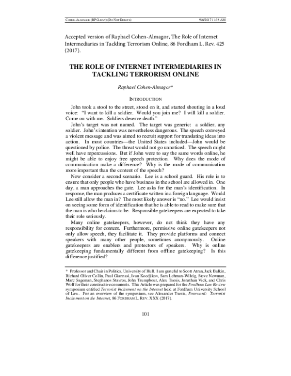 (PDF) The Role of Internet Intermediaries in Tackling Terrorism Online