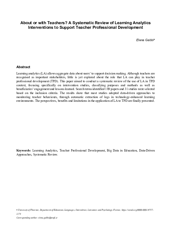 (PDF) About or with Teachers? A Systematic Review of Learning Analytics ...