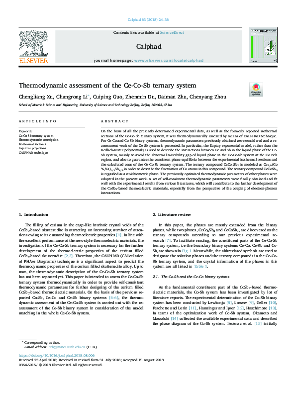 (PDF) Thermodynamic assessment of the Ce-Co-Sb ternary system