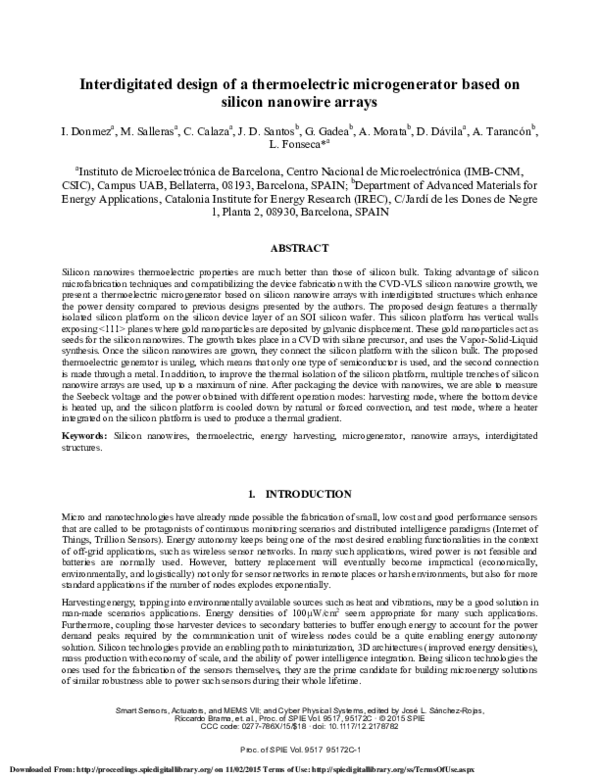 (PDF) Interdigitated design of a thermoelectric microgenerator based on ...