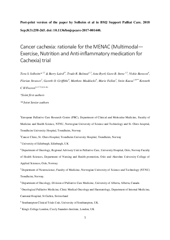 (PDF) Cancer cachexia: rationale for the MENAC (Multimodal-Exercise ...