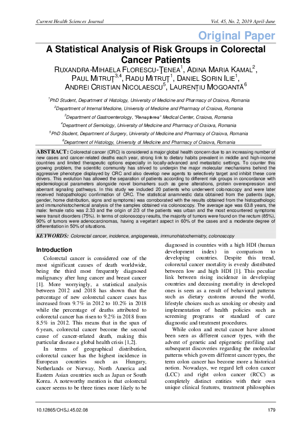 (PDF) A Statistical Analysis of Risk Groups in Colorectal Cancer Patients