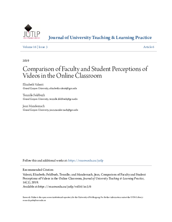 (PDF) Comparison of Faculty and Student Perceptions of Videos in the ...