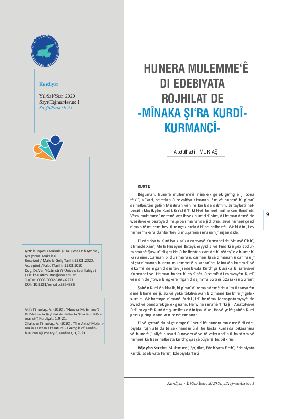 (PDF) Hunera Mulemme‘ê di Edebiyata Rojhilat de -Mînaka Şi‘ra Kurdî ...